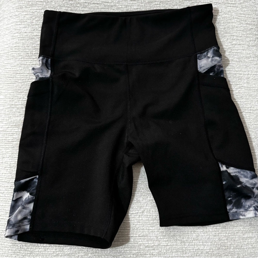 Women's Black Bike Shorts with Patterned Side Panels